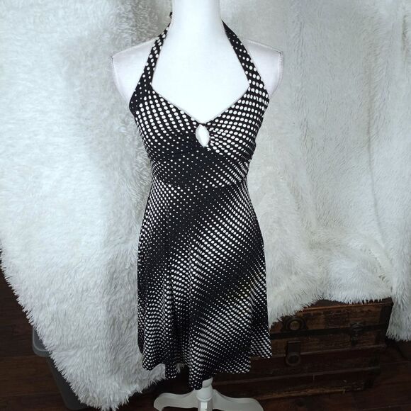 PAPAYA BLACK & WHITE POLKA-DOT HALTER DRESS SZ.S EUC - Picture 2 of 8